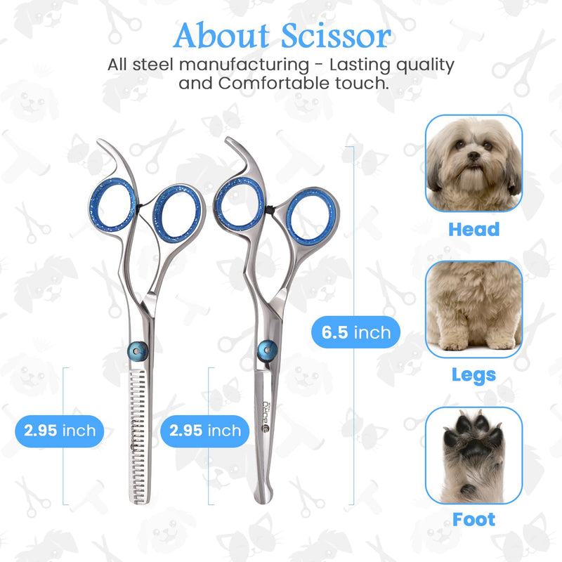 Professional Dog Grooming Scissors Kit Dog Scissors Set with Safety Round Tip, Curved Pet Cat Hair Cutting Trimming Grooming Shears, Also Include Thinning Scissor(Stainless Steel)(6 Inches)(2 Pieces)