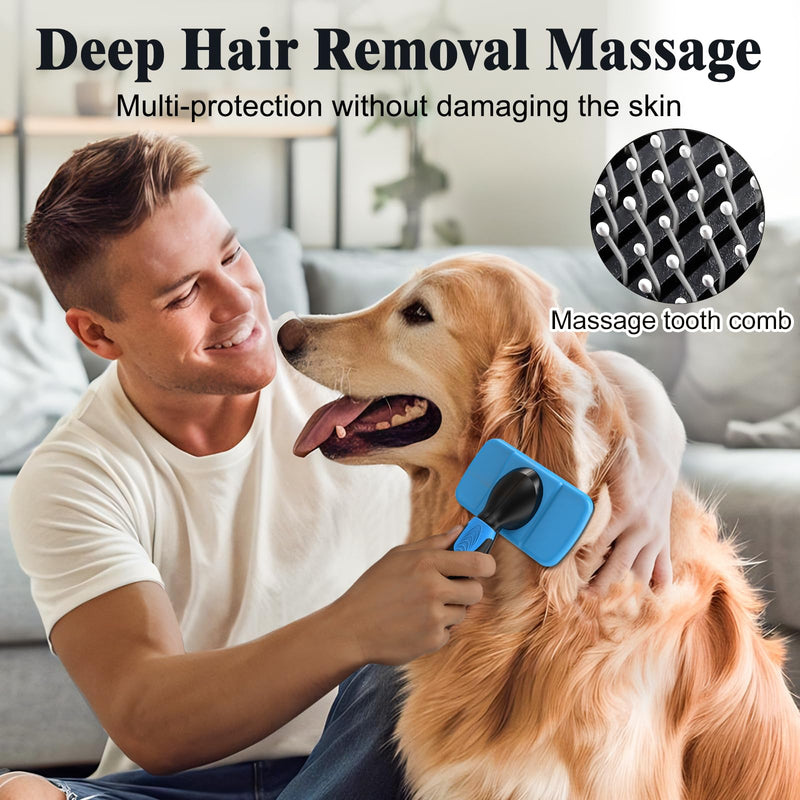 3PCS Dog Grooming Kit - Deshedding Dog Brush, Self Cleaning Slicker Brush, Bath Brush and Comb, Suitable for Hair Removal and Bathing of Dogs & Cats (Black Blue) - PawsPlanet Australia