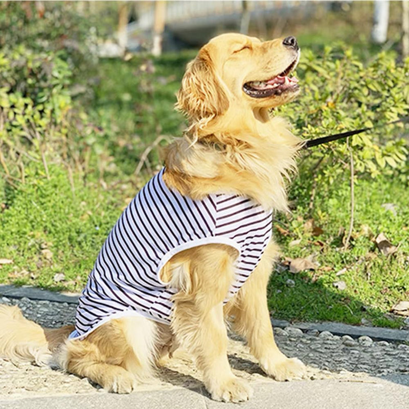 ANIAC Summer Dog Shirt for Large Dog Girl Boy Cotton Striped Dog T-Shirt White Basic Tank Top Sleeveless Doggy Vest Cooling Pet Clothes for Big Dog 66-82 LB (White, 7XL) - PawsPlanet Australia
