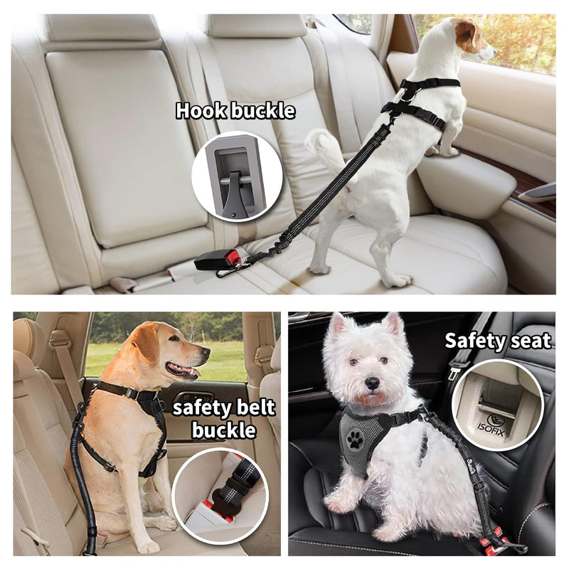 Dog seat Belt for car,2Pack 3-in-1 car Harness for Dogs Safety seat Belt Bungee,Dogs Seats Belt stether with Buckle&Hook Latch,Adjustable Reflective Dog seat Belts with 360° Lockable Buckle(Black) - PawsPlanet Australia