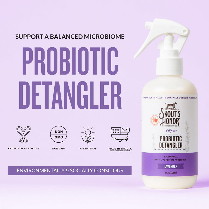 Skout's Honor Probiotic Pet Detangler Spray - Hydrating & Conditioning with Avocado Oil, 97% Natural, Paraben & Sulfate-Free, softens for a More brushable Coat, Daily Use, 8oz, Lavender, 2-Pack - PawsPlanet Australia