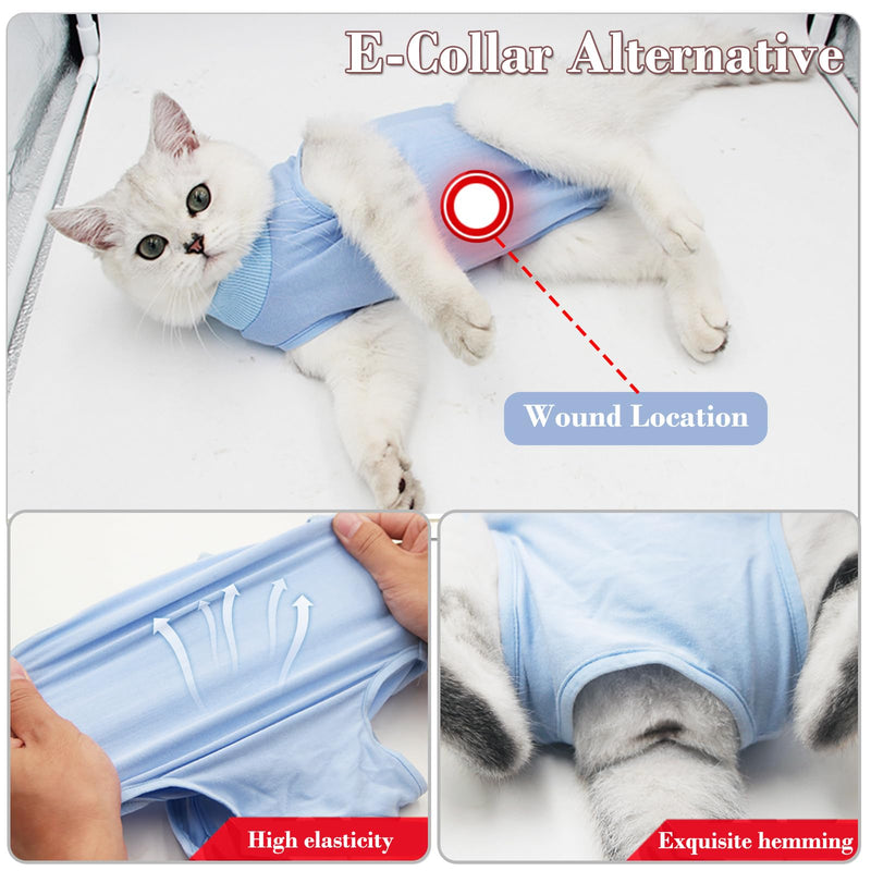 Cat Surgical Recovery Suit Professional for Male Female Cats Abdominal Wounds Cone E-Collar Alternative, Anti-Licking or Skin Diseases Pet Surgical Recovery Suit, Soft Fabric Onesies for Cats Large Blue - PawsPlanet Australia