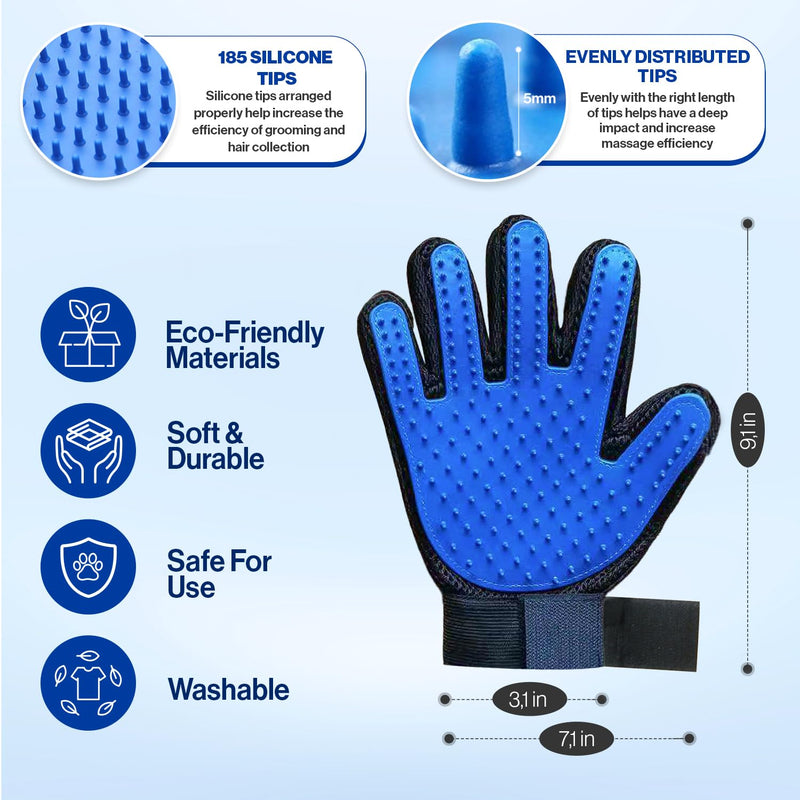 Pet Grooming Set with Dog Washing Gloves for Bathing and Silicone Dog Toothbrush, Pet Grooming Gloves for Dogs, Cats and Horses with 185 Tips Suitable for Hands Sized Medium & Large (PG Set 2) - PawsPlanet Australia