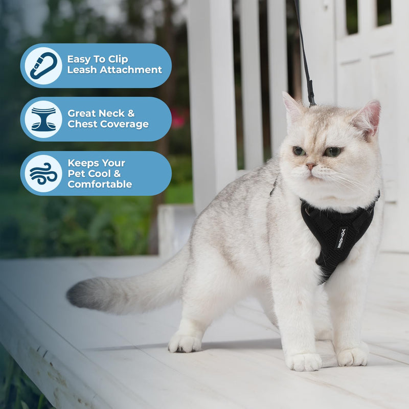 Voyager Step-in Lock Cat Harness and Reflective Cat Leash with Neoprene Handle by Best Pet Supplies - Supports Small, Medium and Large Breed Cats, Black, size XXS - 5ft XXS (Chest: 11.5 - 14" * Fit Cats) Harness Leash Set (Black)
