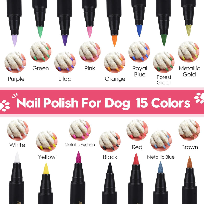 MSDADA 15 Colors Dog Nail Polish Pens, Quick Dry Pet Nail Polish Set for Dogs to DIY Stylish Dog Nail Art, Non-Toxic Dog Safe Nail Polish Dog Accessories for Large & Small Dogs - PawsPlanet Australia