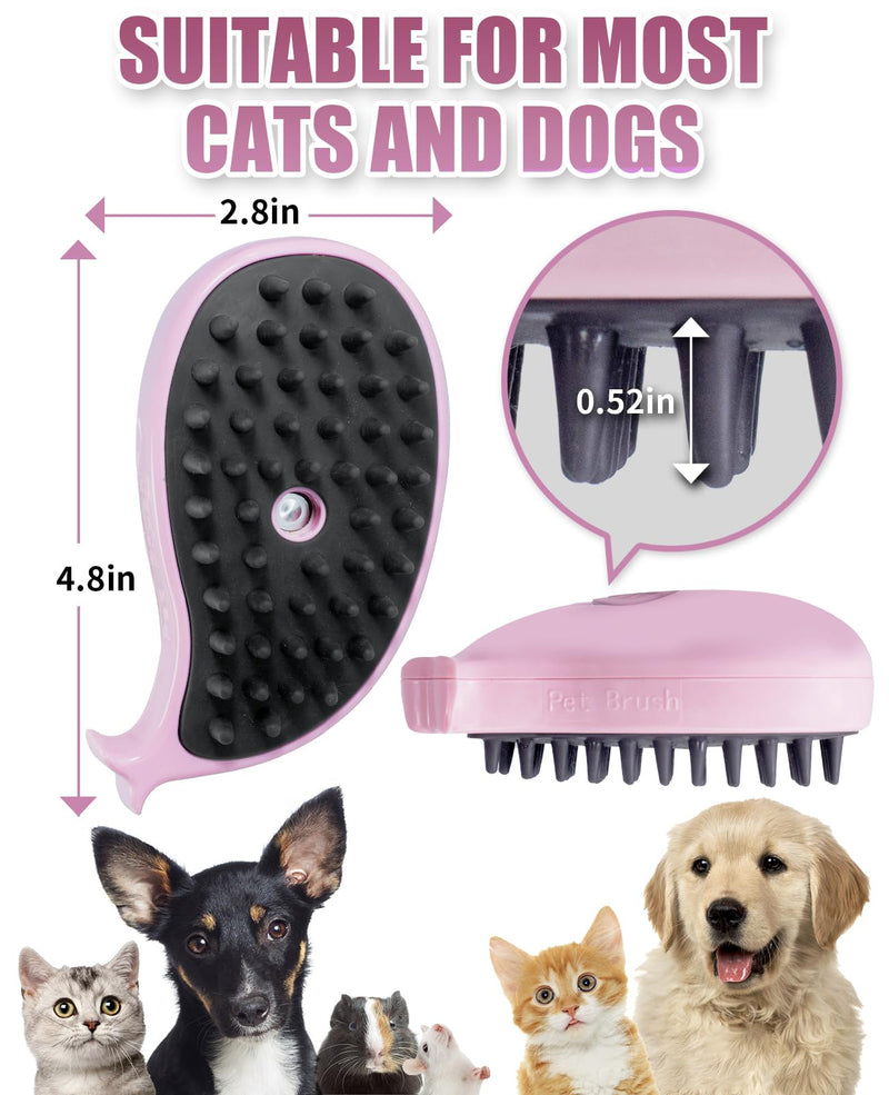 Cat Steam Brush for Shedding - 3 in 1 Steam Cat Brush for Grooming and Massage - Whales Shaped Cat Brush with Steam for Dogs, Removing Tangled and Loose Hair (Pink) - PawsPlanet Australia