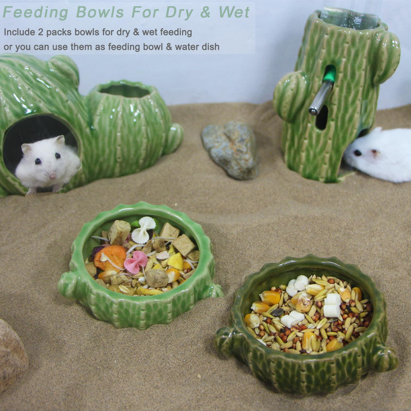 Hamster Food Bowl, 2 Packs Cactus Food & Water Bowls Ceramic Feeding Drinking Bowl Food Dish for Small Animals Gerbil Dwarf Hamster Rat Mice Guinea Pig(Green+Dark Green) Green+Dark Green - PawsPlanet Australia