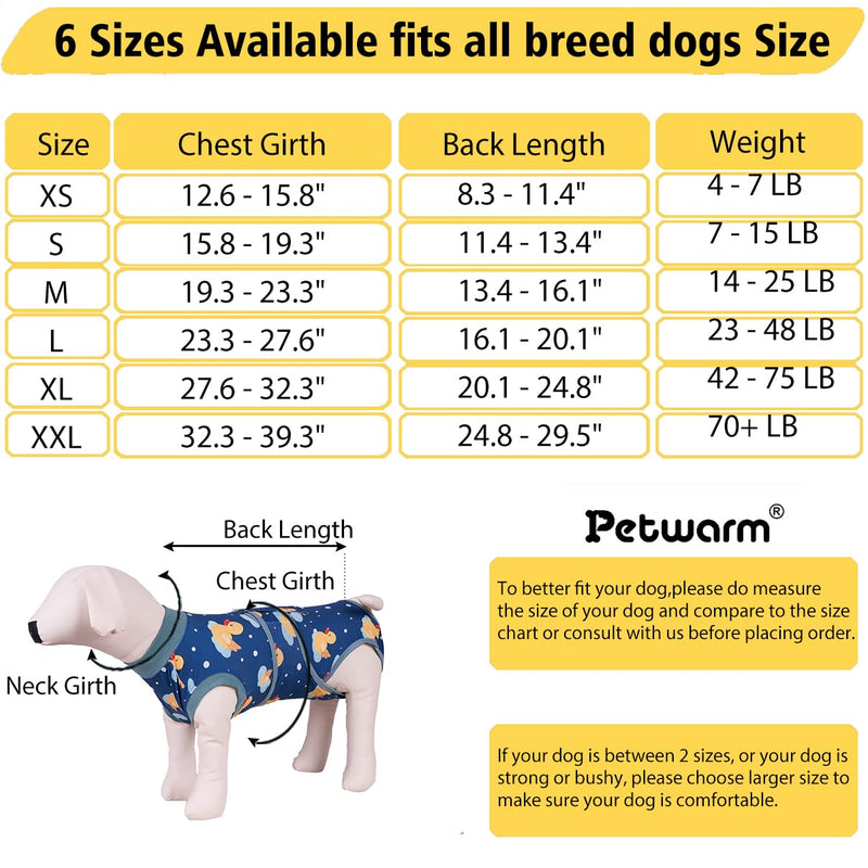 PetWarm Dog Recovery Suit Female Spay,Recovery Suit for Female Male Dogs Bodysuit for Abdominal Wounds Skin Disease,Professional Pet Recovery Shirt Dog Abdominal Wounds Bandages,Duck Pattern,Green,XL X-Large (Back:27.6-32.3'', Weight:45-75LB) Green - PawsPlanet Australia