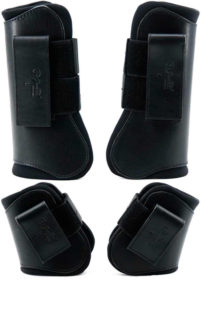 Jeereal Horse Tendon Brushing Boots Open Front & Fetlock Boot | Protective Gear and Training Equipment |Neoprene,Breathable Waterproof Fabric and Genuine Leather | 4 Set Full (Large) Black