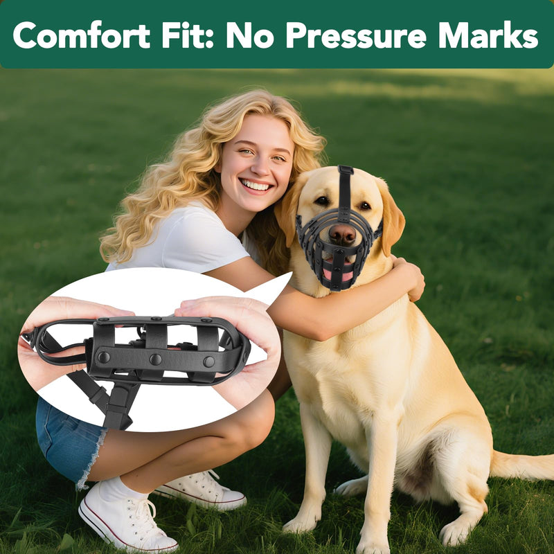 Mayerzon Dog Muzzle for Medium Large Dogs, Humane Basket Muzzle, Soft & Lightweight & Adjustable | Anti Biting Chewing Eating, Suits Training Walks Grooming Vet Visits, Drink & Pant Easily (Black, L) Black L [Snout Cir:11-12.25"] - PawsPlanet Australia