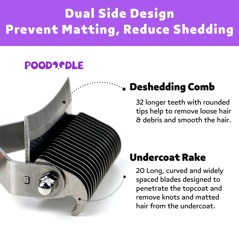 2 in 1 Undercoat Rake for Dogs and Cats, Professional Grooming Brush Dematting & Shedding Comb to Remove Loose Hair, Matted Fur Efficiently, Perfect for Poodle, Doodle & All Long Haired Pets Wood - PawsPlanet Australia