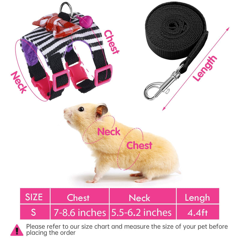 2 Pieces Hamster Harness and Leash Set for Walking, Small Guinea Pig Clothes with Bowknot Bell, No Pulling Comfort Padded Vest Striped for Guinea Pig Hamster Ferret, Small Animals (Blue, Black,S) S Blue, Black - PawsPlanet Australia