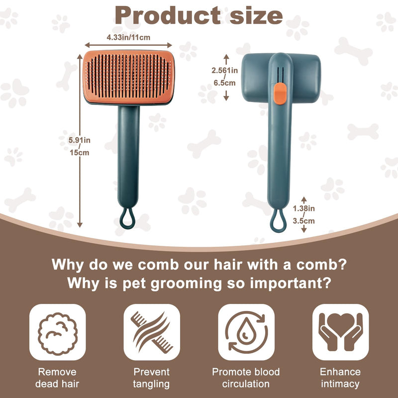 Self Cleaning Deshedding Cat Brush for Dogs & Cats,Adjustable Cat Brushes for Indoor Cats, Easy to Clean Grooming Tool for Long & Short Haired Pets Green
