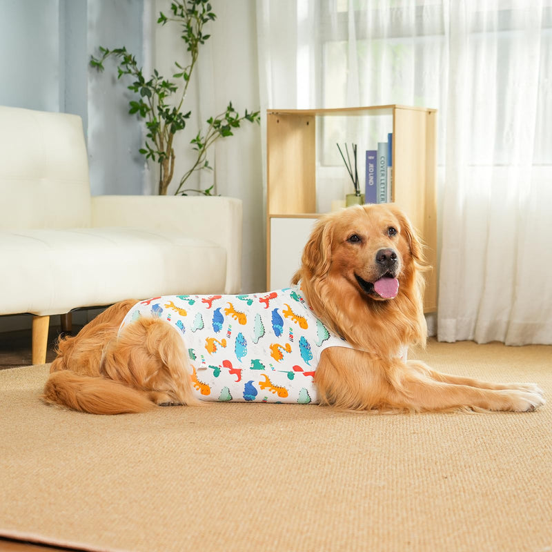 Dog Surgery Recovery Suit,Dogs Recovery Suits for Female and Male,Dog Surgical Suit,Surgical Vest for for Small Medium Large Dogs (White-dinosaur, XXL) White-dinosaur