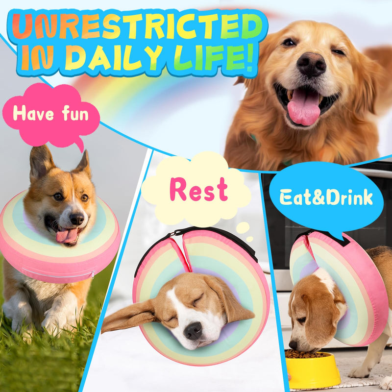 Inflatable Dog Cone Collar Alternative After Surgery, Soft Donut Neck Cone for Yorkshire Pomeranian Small Dogs & Adult Cat, etc, Comfortable Protective E Collar Recovery Cone Not Block Vision Rainbow Small Sized(Neck:6.7-10.2in) - PawsPlanet Australia