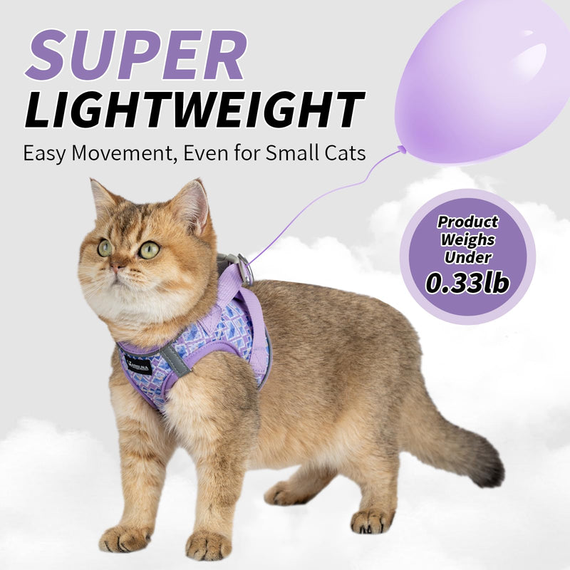 Arblina Cat Harness, Soft Breathable Cat Harness and Lead Set with Reflection, Lightweight Kitten Harness with 1.5m Cat Leash, Purple XS