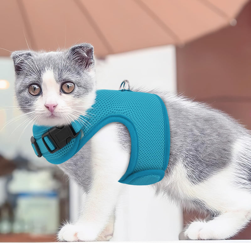 MoNiBloom Soft Cat Harness for Walking Escape Proof and Travel, Kitten Adjustable Breathable Vest Harness - Sky Blue, M - PawsPlanet Australia