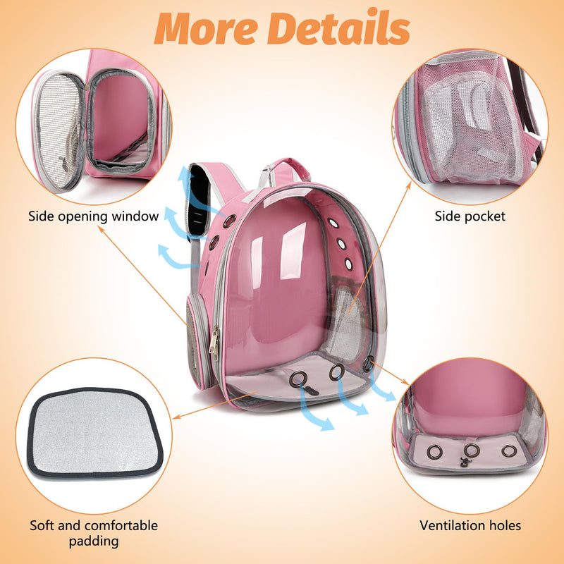 kathson Bearded Dragon Carrier with Harness and Leash Set, Large Reptile Travel Carrier Portable Lizard Backpack Clear Small Animals Carrying Bag for Gecko Hamster Rabbit Hedgehog Kitten (Pink) Pink