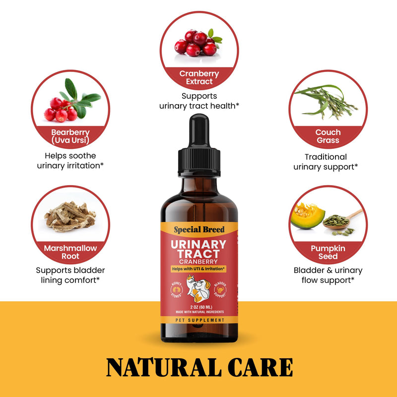 Cat & Dog Urinary Tract Infection Treatment – Natural UTI Relief with Cranberry Drops – Kidney & Bladder Support – Helps Incontinence, Frequent Urination, Bladder Stones – Pet Renal Care Drops 2oz