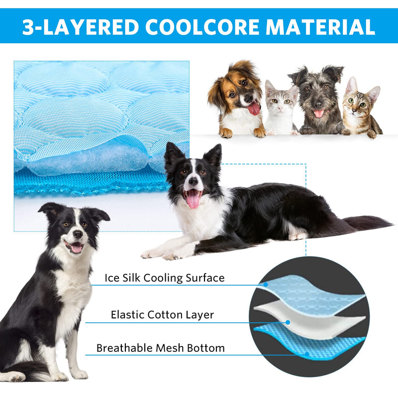 Mannice Dog Cooling Mat, Pet Cooling Mat for Dogs Cooling Blanket for Dogs Dog Cooling Pad for Kennels, Crates, Cars, Indoor & Outdoor Ice Silk Cooling Mat for Extra Large Dogs (Blue, XL(40 * 28")) Blue XL(40*28") - PawsPlanet Australia