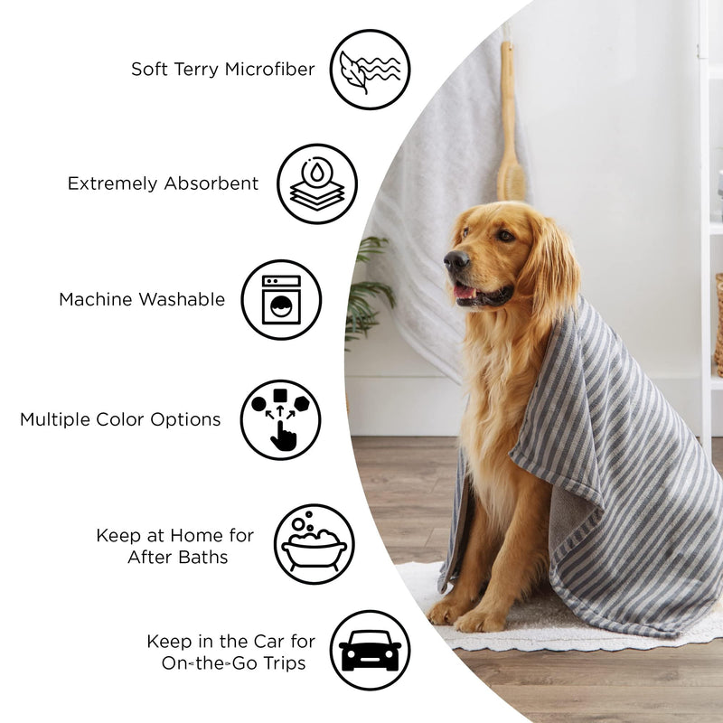Bone Dry Pet Grooming Towel Collection Absorbent Microfiber X-Large, 41x23.5", Embroidered Gray - PawsPlanet Australia