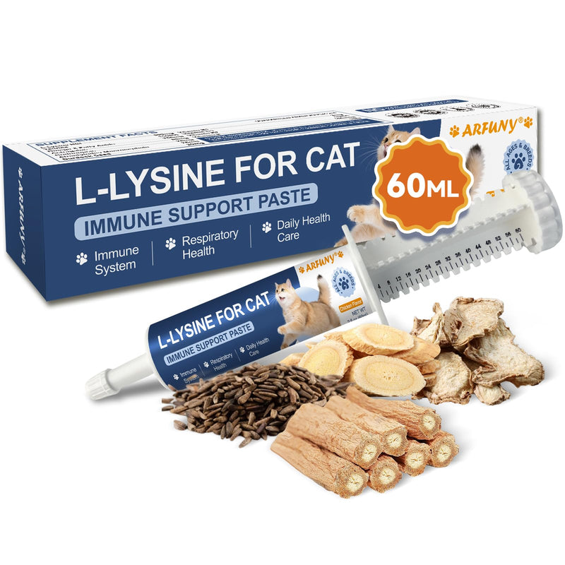L-Lysine for Cats - Lysine for Cats - Immune System, Normal Eye Function and Respiratory Health - Cat Lysine Paste with Taurine, Omega-3, Vitamins - 60ML, Chicken Flavor
