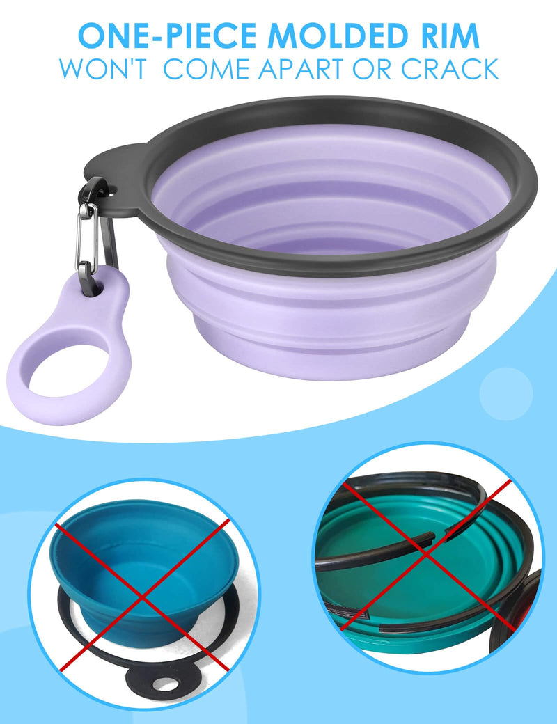 Aonkey Collapsible Dog Bowls with Bottle Carrier, 2 Pack Travel Dog Water Bowl Upgraded Carabiner, One-Piece Molded Rim No Fall Off or Crack, Foldable Silicone Portable for Pets Walking Hiking 37oz Large (Pack of 2) 4. Light Violet & Pink - PawsPlanet Australia