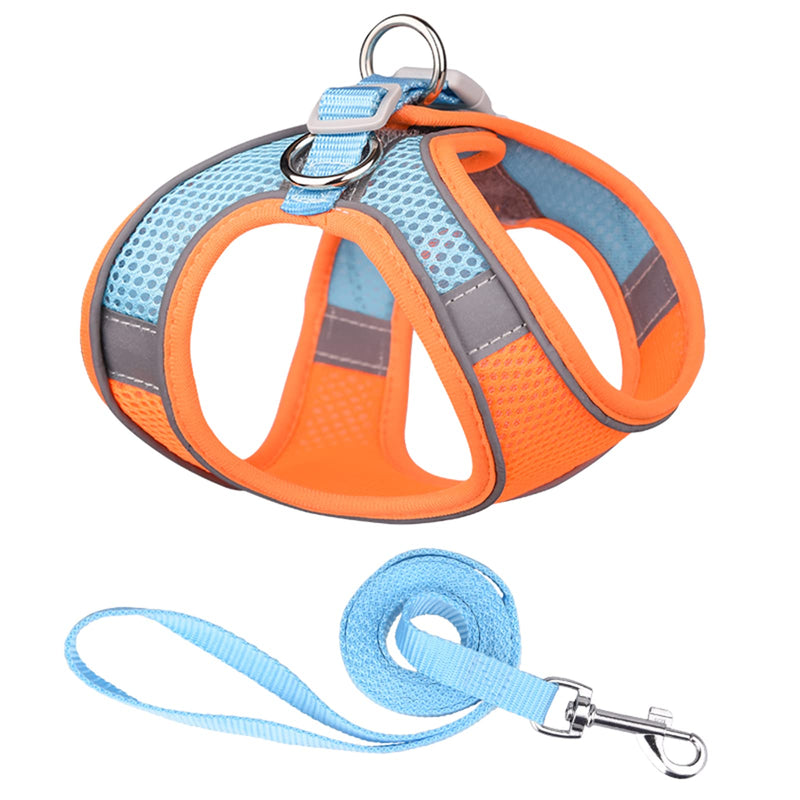 Soft Small Dog Harness and Leash Set Mesh Puppy Harnesses Leash Easy Walk Dog Harness Vest Adjustable Reflective No Pull Dog Harnesses for Small Dogs Cats (Orange Blue,XXS) XXS (Recommend 3-6 lbs) Orange Blue - PawsPlanet Australia