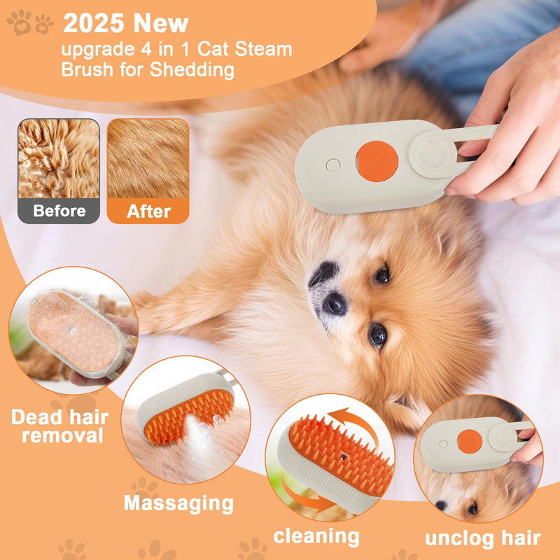 4 in 1 Cat Steam Brush Cat and Dog Anti-Static steam Brush with Spray for Massaging,cleaning,Shedding,Grooming,Rechargeable Pet Grooming Brushes(white brush) white brush - PawsPlanet Australia
