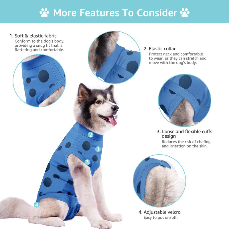 Dog Recovery Suit, Professional Dog Surgery Suit Post Spay, Neuter, Abdominal Surgical Suit for Male Female Dogs Can Pee, Prevent Licking Soft Breathable Cotton Covers Wound (Blue, XXX-Large) - PawsPlanet Australia