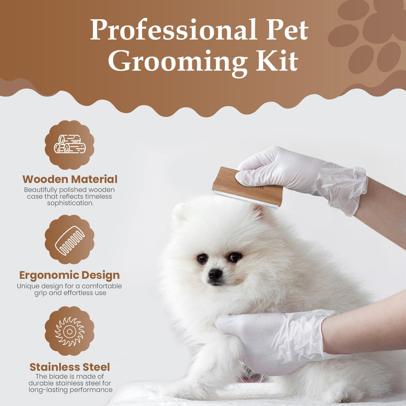 Deshedding Brush for Dogs & Cats | Professional Pet Grooming Tool | Removes Loose Fur, Dirt & Hair | Small, Medium & Large Pets | Ergonomic Wooden Handle| 5 Inches (Nature Wood, 5 inch) Nature wood - PawsPlanet Australia