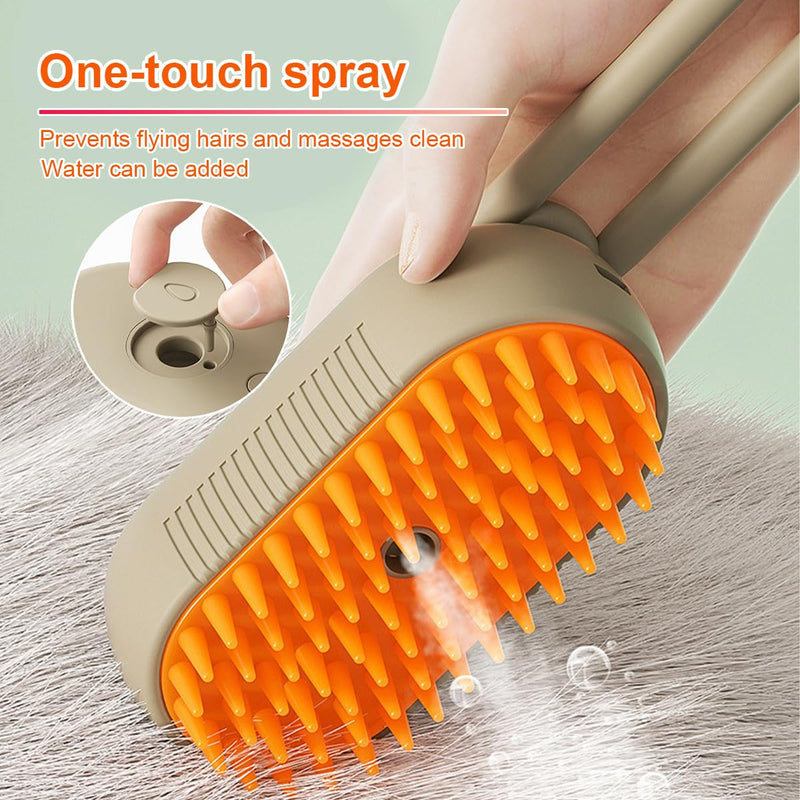 Panup Pet Steam Brush - 3 in 1 Brown Steamy Self-Cleaning Grooming Brush for Cats and Dogs, Massage Shedding and Removing Tangled Hair - PawsPlanet Australia