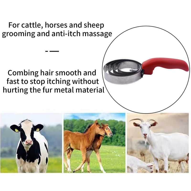 RUIAN Curry Comb Reversible Stainless Steel Curry Comb with Soft Touch Grip Multifunctional Stainless Steel Fine Tooth Pet Horse Grooming, Red - PawsPlanet Australia
