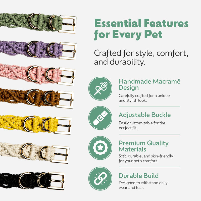 Handmade Macramé Dog Collar, Soft & Padded with Metal Buckle, Adjustable Pink Collar for Small & Medium Dogs, Lightweight, Eco-Friendly & Durable Design, M - PawsPlanet Australia