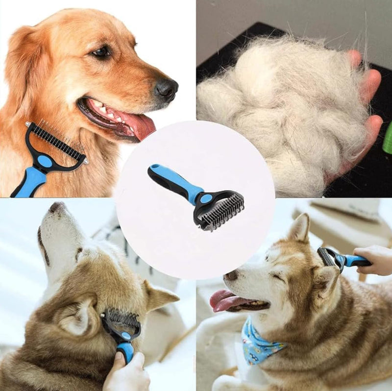 StarDib Pet Grooming Rake, Double-Sided Dematting Comb for Dogs & Cats, Undercoat Deshedding Tool with Comfort Handle, 3 Pack, Blue/Black - PawsPlanet Australia
