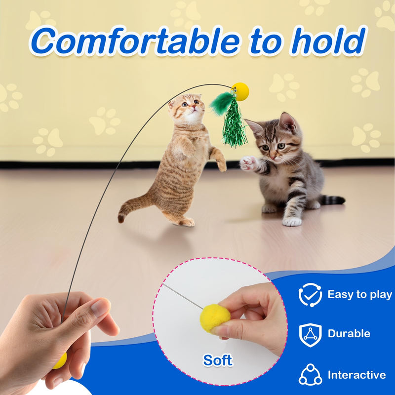 Cat Toys Interactive for Indoor Cats,Cat Wand Toys, Flexible Steel Wire and A Pack of Cat Feather Toys Cat Teaser Toy Refills, Cat Wire Toy for Indoor Bored Cats Play Chase Gifts and Exercise Yellow - PawsPlanet Australia