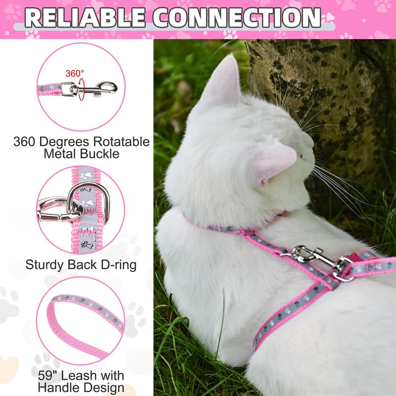 KOOLTAIL Cat Harness and Leash Set Escape Proof with Cat Airtag Holder Collars (3 in 1), Comfortable Lightweight Adjustable Kitten Harness for Small Medium Large Cats Safe Walking & Travel, Pink Neck:7.5"-12" chest:10"-18" - PawsPlanet Australia