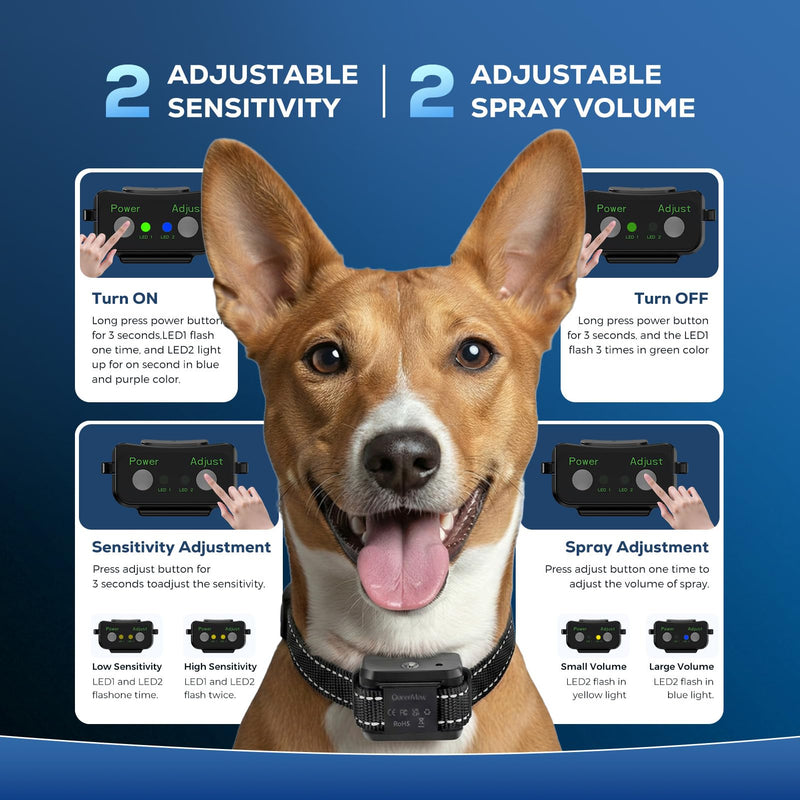 Citronella Dog Bark Collar, Dog Bark Collar for Large Medium Small Dogs, Bark Collar with Adjustable Spray & Sensitivity, Rechargeable Anti-Bark Collar for Dogs with Safe, 2 Collar Straps(Black) Black