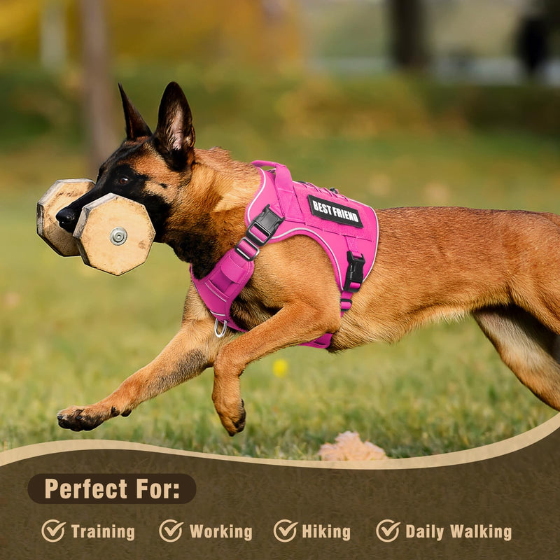 Tactical Dog Harness Medium Sized Dog,No Pull Military Dog Vest with Handle,Reflective Heavy Duty Pet Harness for Walking Hiking Training Pink M Hot Pink