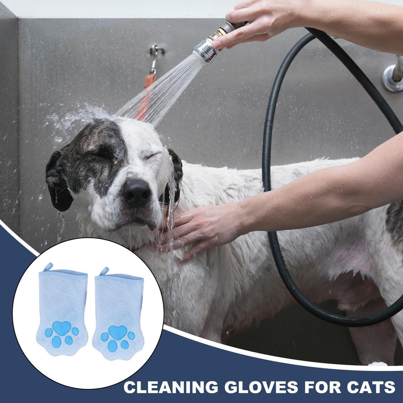 Cat bath gloves, efficient tool, soft microfiber towel for long-haired cats, stable shedding control, ideal for travel, outings, grooming, 2 pieces, sky blue