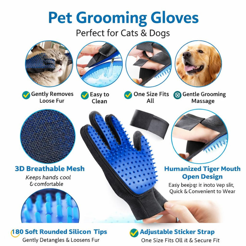 Pet Hair Remover Gloves – Gentle Grooming & Shedding Brush for Dogs, Cats & Horses – Suitable for Long & Short Hair Removal Mitt with Adjustable Wrist Strap Pack of 1 - PawsPlanet Australia