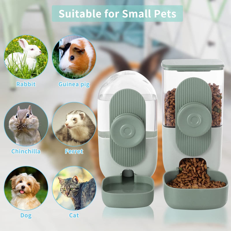 Hanging Automatic Food Water Dispenser,Gravity Rabbit Feeder Water Dispenser Set,Cage Cat Water Dispenser,Food Bowl for Bunny Guinea Pig Ferret Water Dispenser (Cage Grid Spacing Over 1.2'') Green - PawsPlanet Australia