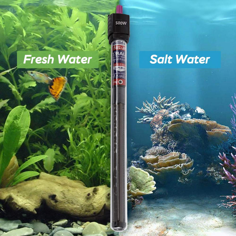 MQ Submersible Aquarium Heater Auto Thermostat, 500W Fish Tank Heater with LCD Digital Aquarium Thermometer, Shatter-Proof and Blast-Proof 500W for Fish Tank 55-80 Gallon