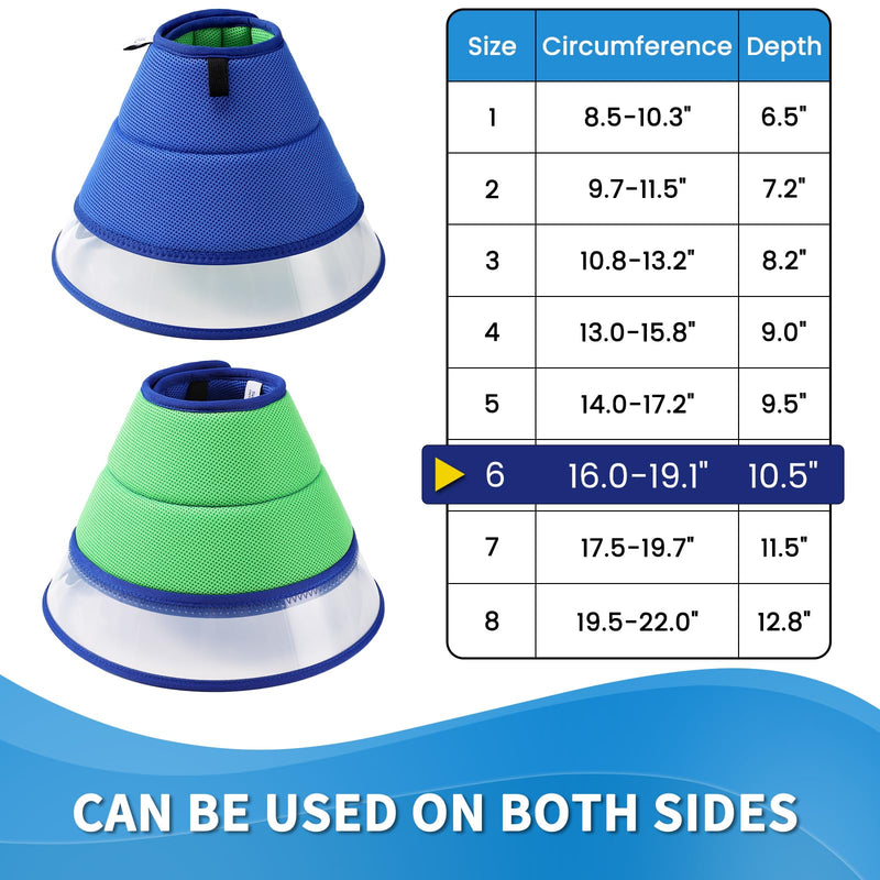 Soft Dog Cone Collar for Dogs After Surgery, Buster Collars for Dogs and Cats, E-Collars for Pets, Adjustable Dog Recovery Collar for Pets, Protective Head Cone for Dog Prevent Licking (Blue, Size 6) Size 6(Neck:16.0"-19.1") Blue