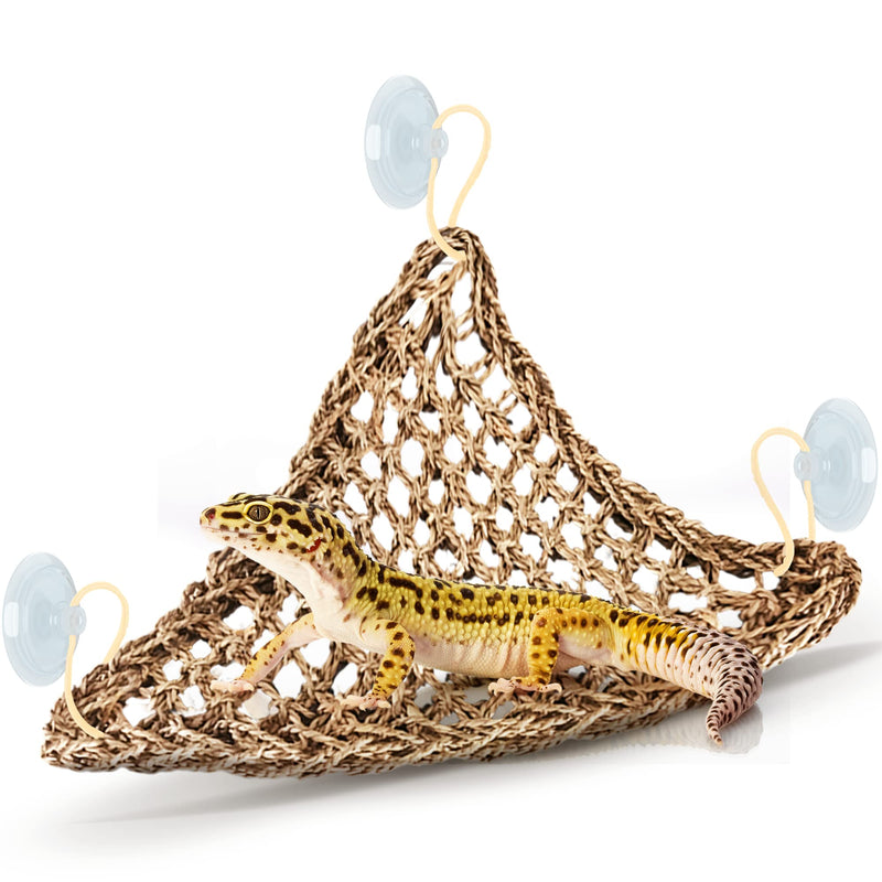 SunGrow Leopard Gecko, Hermit Crab, Reptile Hammock, 7.8 x 7.8 x 11 Inches, Handwoven, includes 3 Suction Cups Medium ( 11 x 7.8 x 7.8 inches )