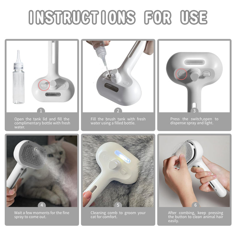 Susu & Wuwu Spray Cat Brush for Shedding - Water Brush for Cats and Dogs - Pet Hair Removal Comb with Water Tank and Release Button - White - PawsPlanet Australia