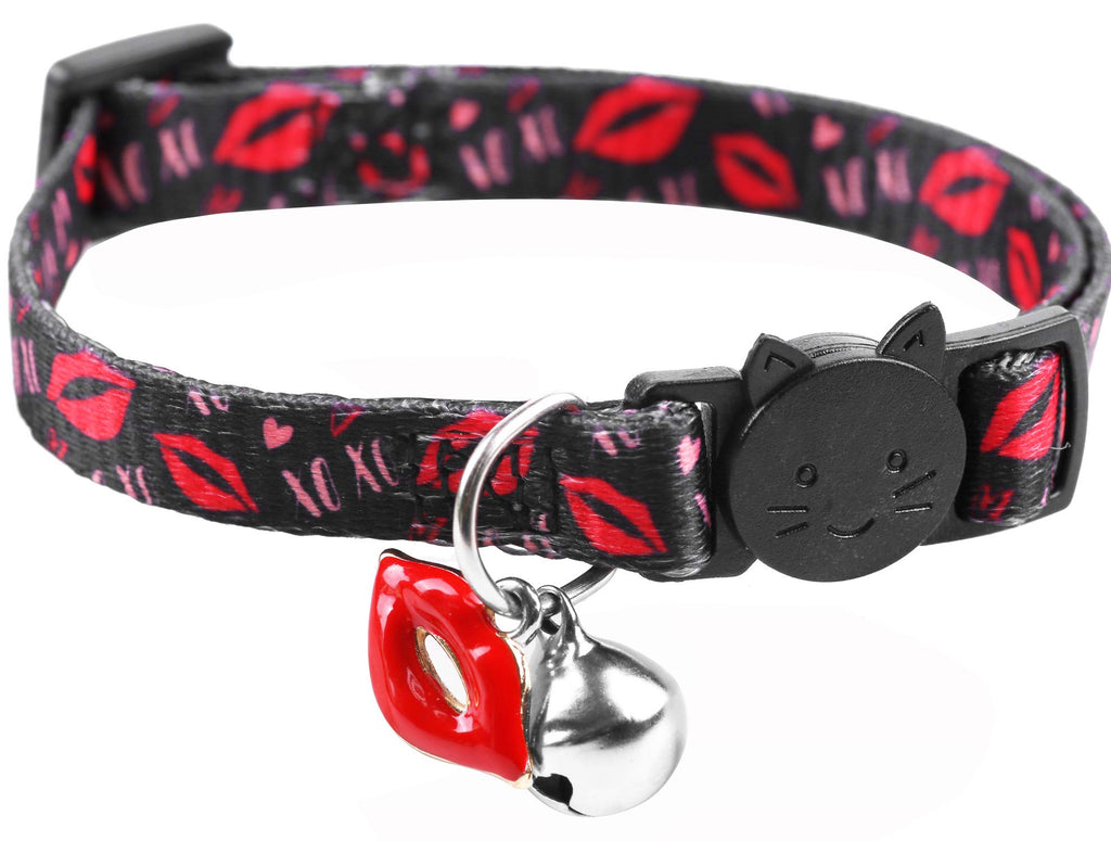 BoomBone Valentines Day Cat Collar Breakaway with Bell and Lip Charm,Puppy Collars for Small Dogs Valentine's Day