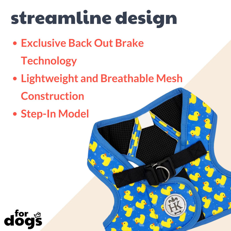 Huxley & Kent Hudson Walking & Training Harness - Lucky Ducky (Extra-Small, 6-10lbs) - Easy Control Step-in Mesh Vest Harness with Reflective Strips for Safety - H&K Extra-Small - PawsPlanet Australia