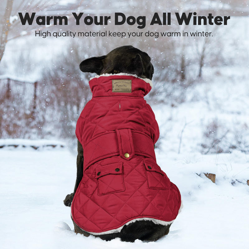 KYEESE Dog Coat Thick Pets Clothes with Pocket Waterproof Dogs Jacket with Fleece Lined Windproof Dog Coats for Small Dogs Soft Pet Sweater for Cold Weather Warm Pet Winter Puffer Coat with Leash Hole X-Large 02# Red