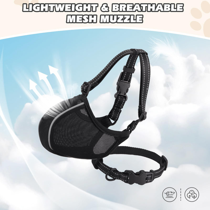 Dog Muzzle - Soft Breathable Mesh Nylon Adjustable Muzzle for Small Medium Large Dogs | Prevents Chewing,Biting & Scavenging | Allows Panting, Drinking & Grooming | Secure Collar Strap Design(Black M) Black Nylon - PawsPlanet Australia